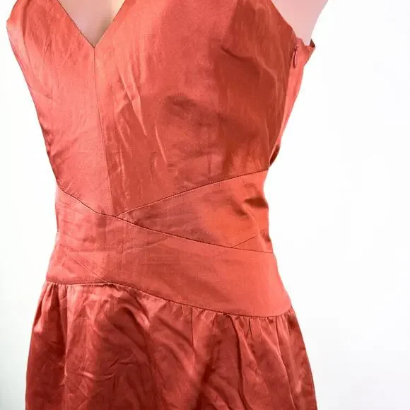 Vintage Y2K Silk Babydoll Braided Strap Sleeveless Fairy Midi Dress Rust Size 4 - Picture 4 of 11